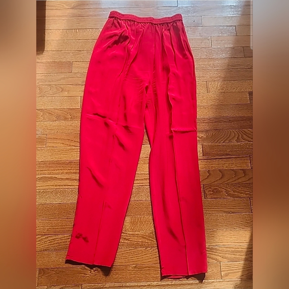 DIANE VON FURSTENBERG High Waisted Pull-On Silk Pant Red Sz L